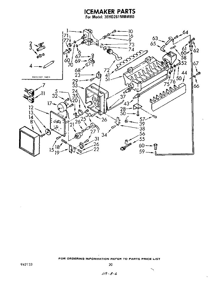 ICE MAKER , NOT ILLUSTRATED AND OPT Diagram and Parts List for 3EHD261MMWR0  Whirlpool Refrigerator