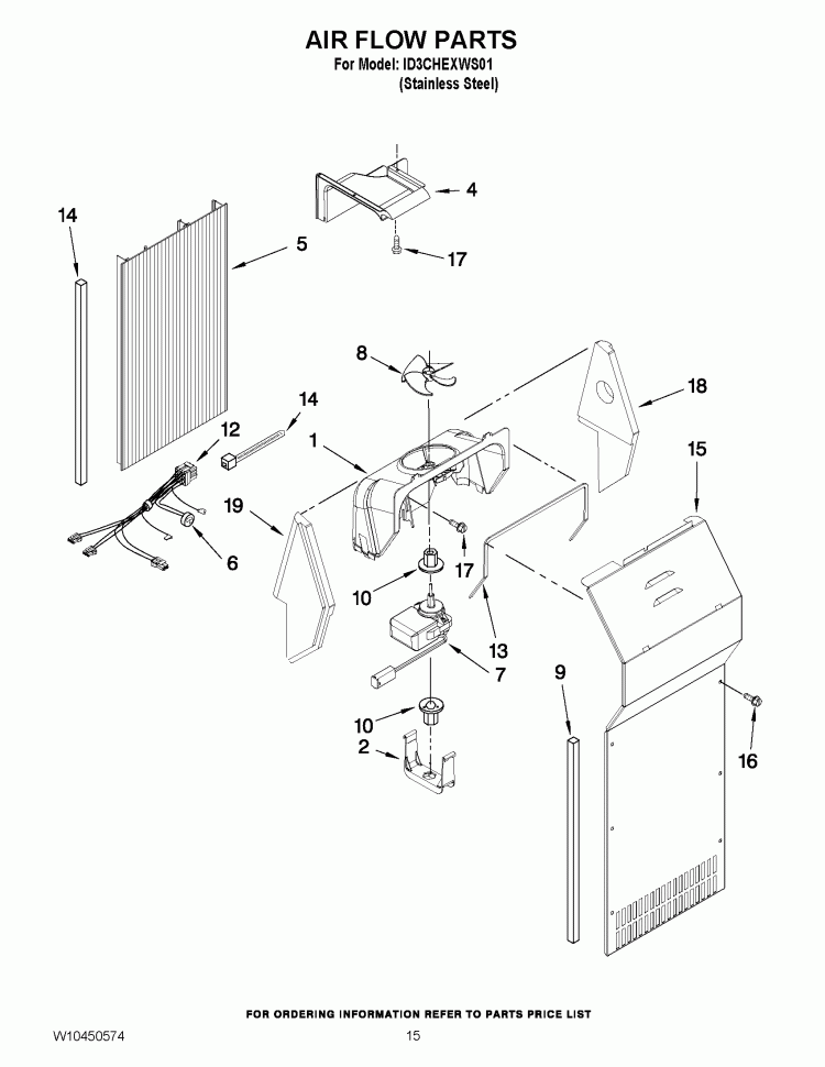 AIR FLOW PARTS Diagram and Parts List for ID3CHEXWS01  Whirlpool Refrigerator