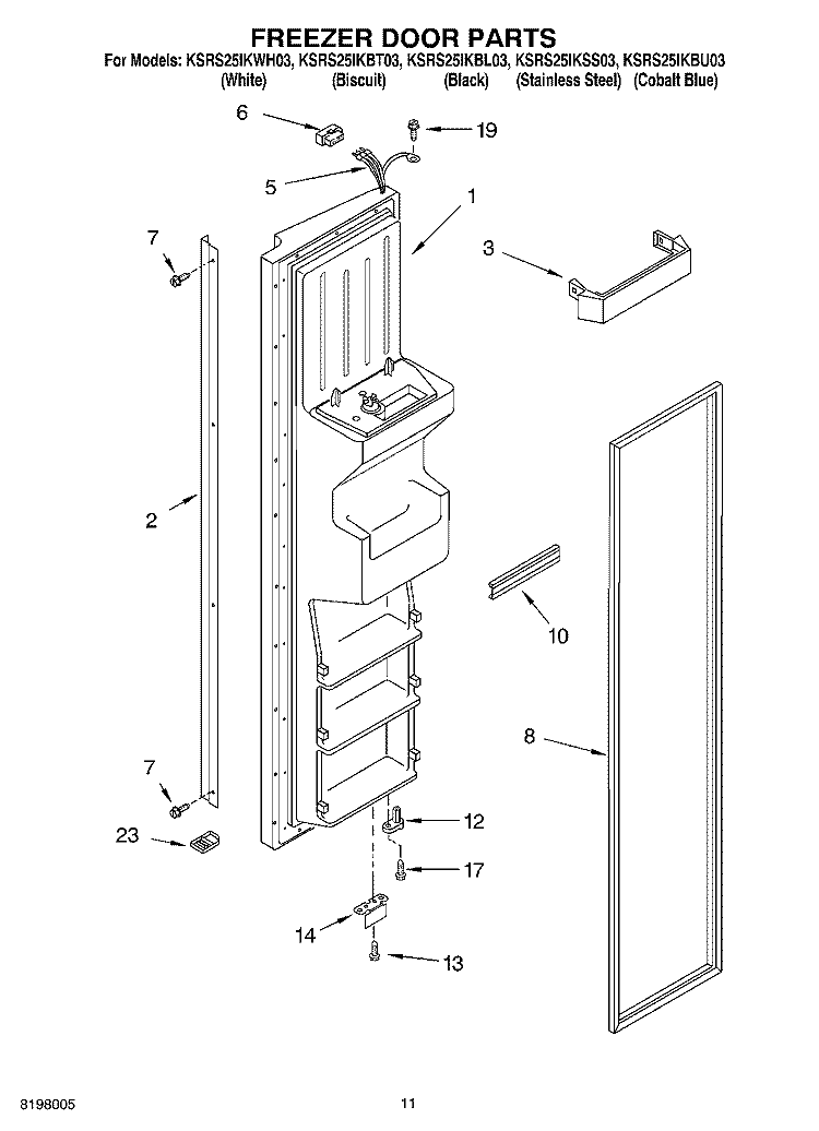 FREEZER DOOR PARTS Diagram and Parts List for KSRS25IKBT03  KitchenAid Refrigerator