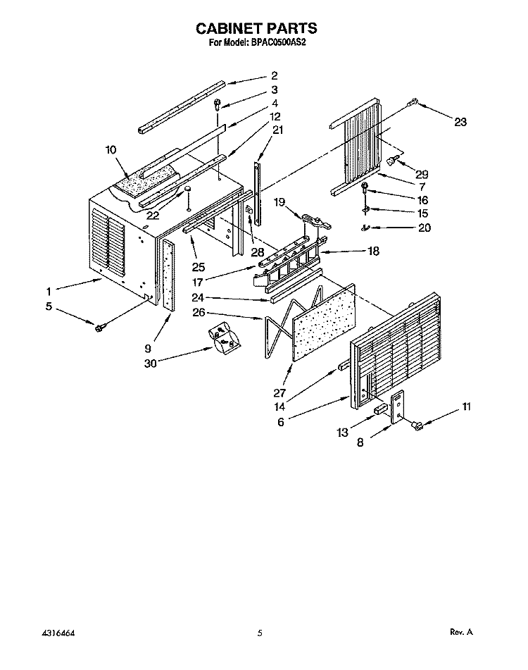 CABINET Diagram and Parts List for BPAC0500AS2  KitchenAid Air Conditioner