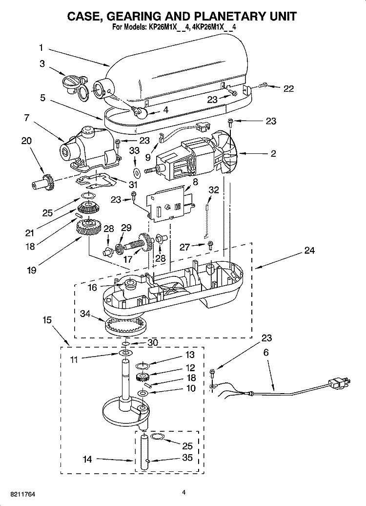 CASE, GEARING AND PLANETARY UNIT Diagram and Parts List for KP26M1XCE4  KitchenAid Mixer