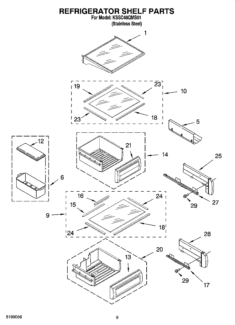 REFRIGERATOR SHELF PARTS Diagram and Parts List for KSSC48QMS01  KitchenAid Refrigerator