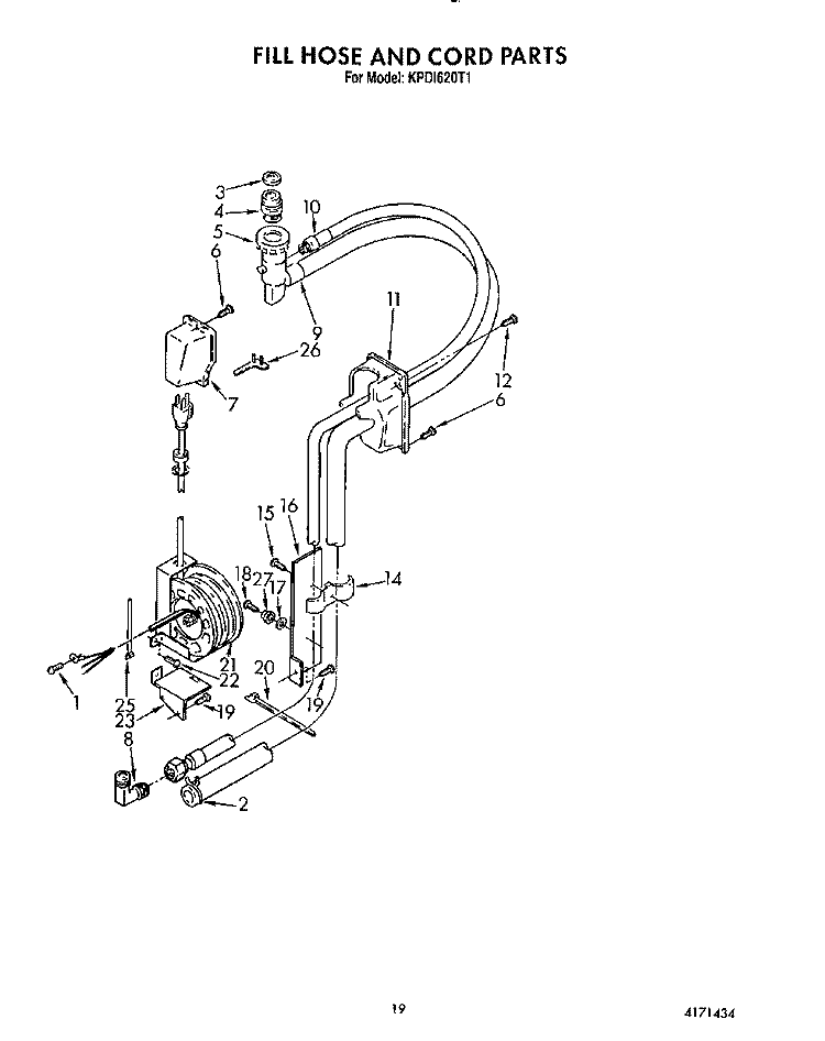 FILL HOSE AND CORD Diagram and Parts List for KPDI620T1  KitchenAid Dishwasher
