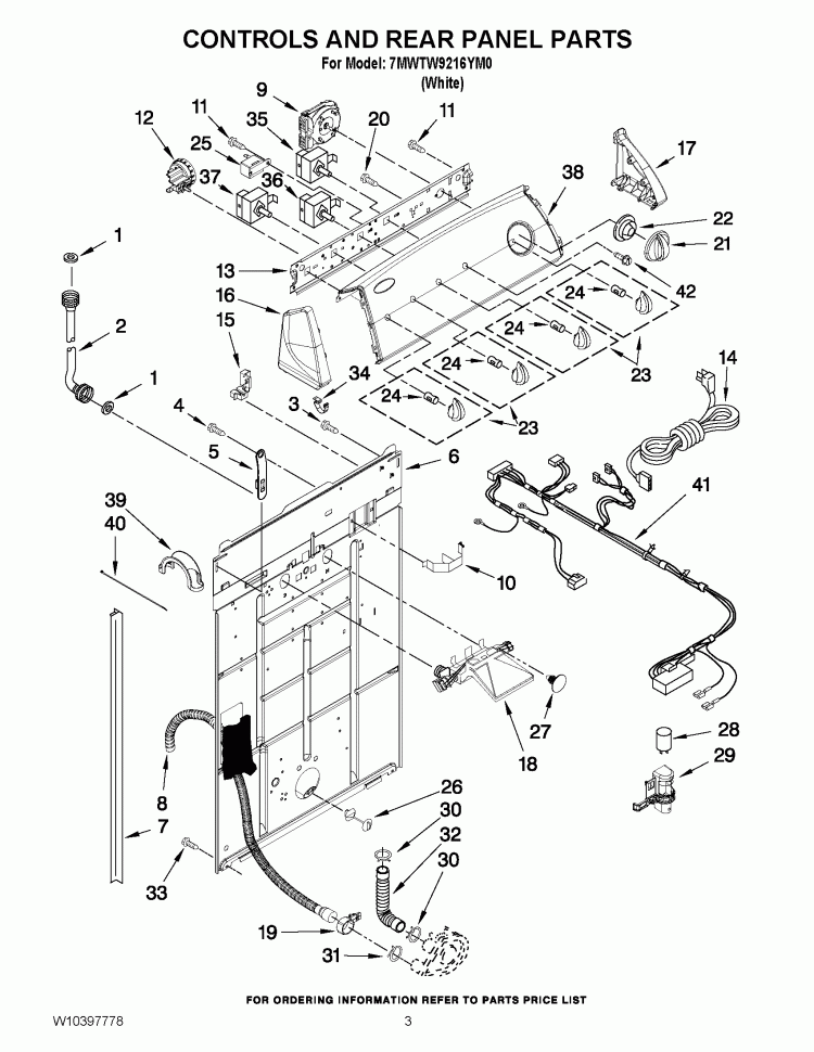 CONTROLS AND REAR PANEL PARTS Diagram and Parts List for 7MWTW9216YM0  Whirlpool Washer