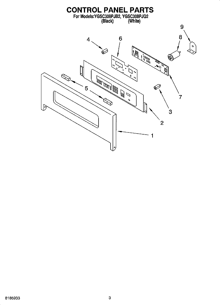 CONTROL PANEL PARTS Diagram and Parts List for YGSC308PJB2  Whirlpool Microwave Oven Combo