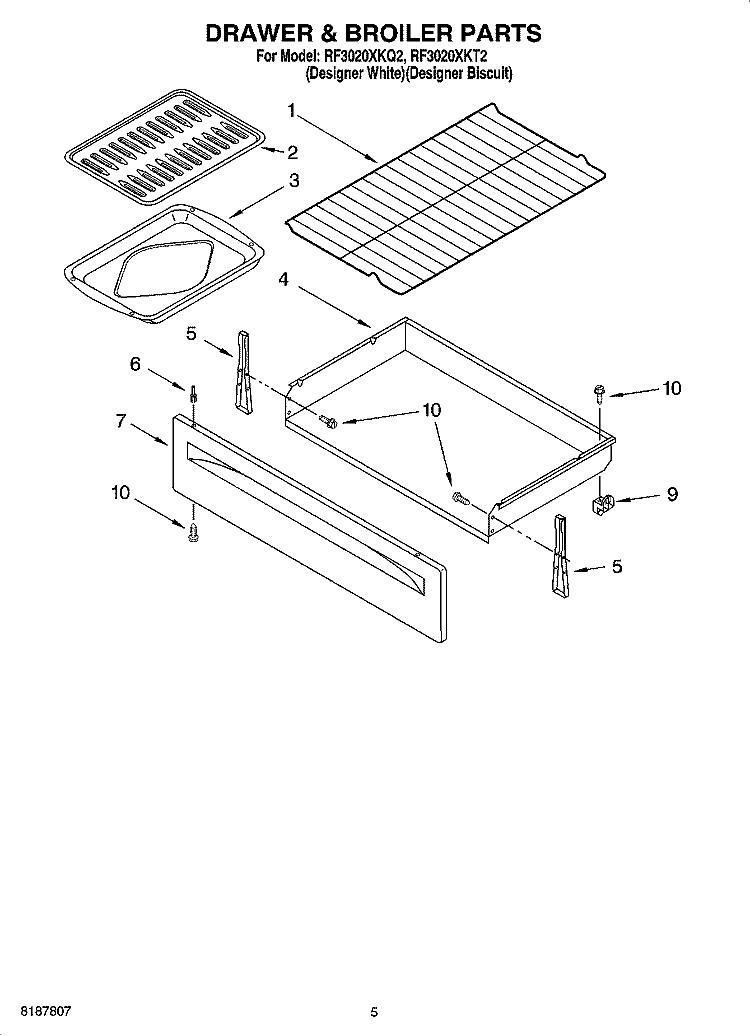DRAWER & BROILER PARTS Diagram and Parts List for RF3020XKQ2  Whirlpool Range