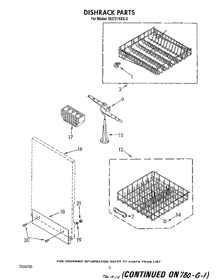 DISHRACK Diagram and Parts List for DU7216XS2  Whirlpool Dishwasher