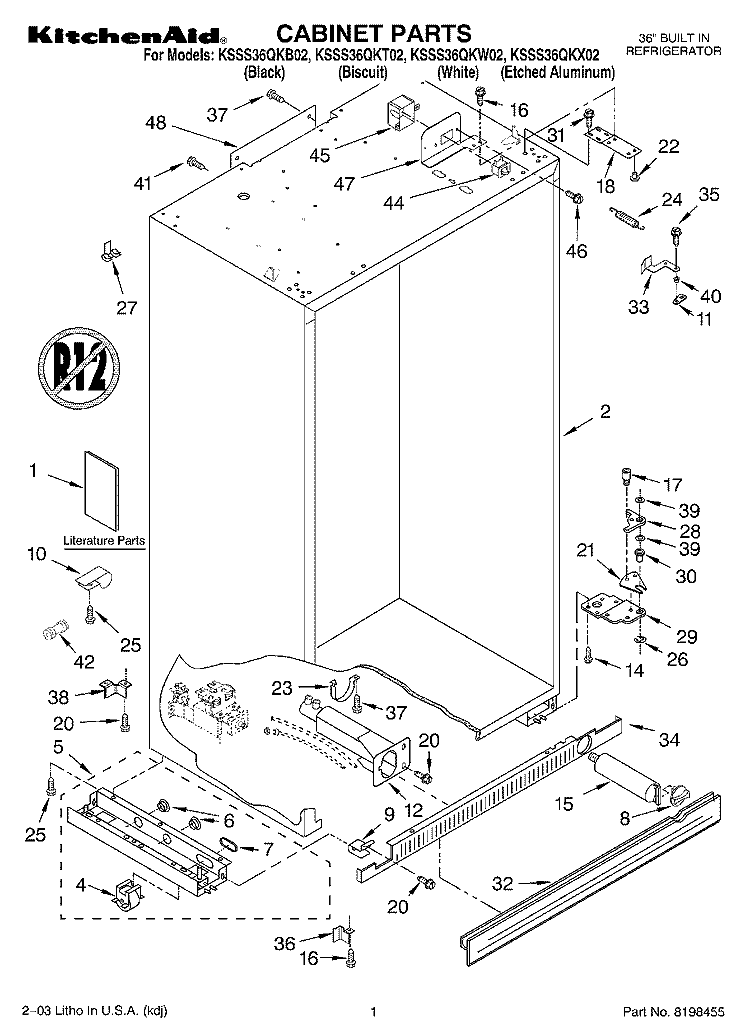CABINET PARTS Diagram and Parts List for KSSS36QKB02  KitchenAid Refrigerator