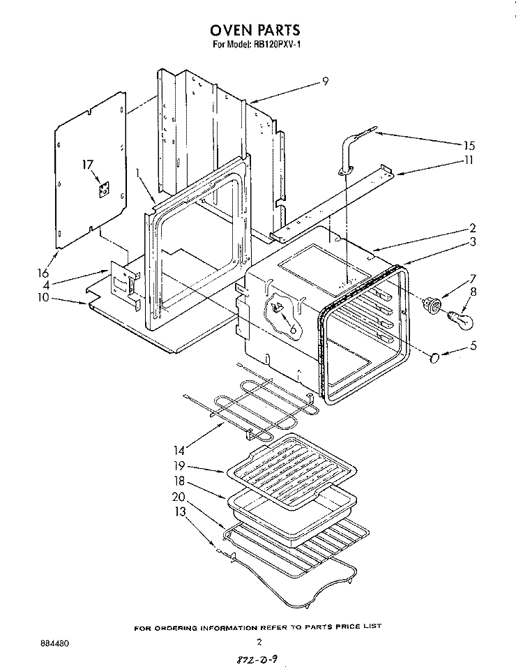 OVEN Diagram and Parts List for RB120PXV1  Whirlpool Wall Oven