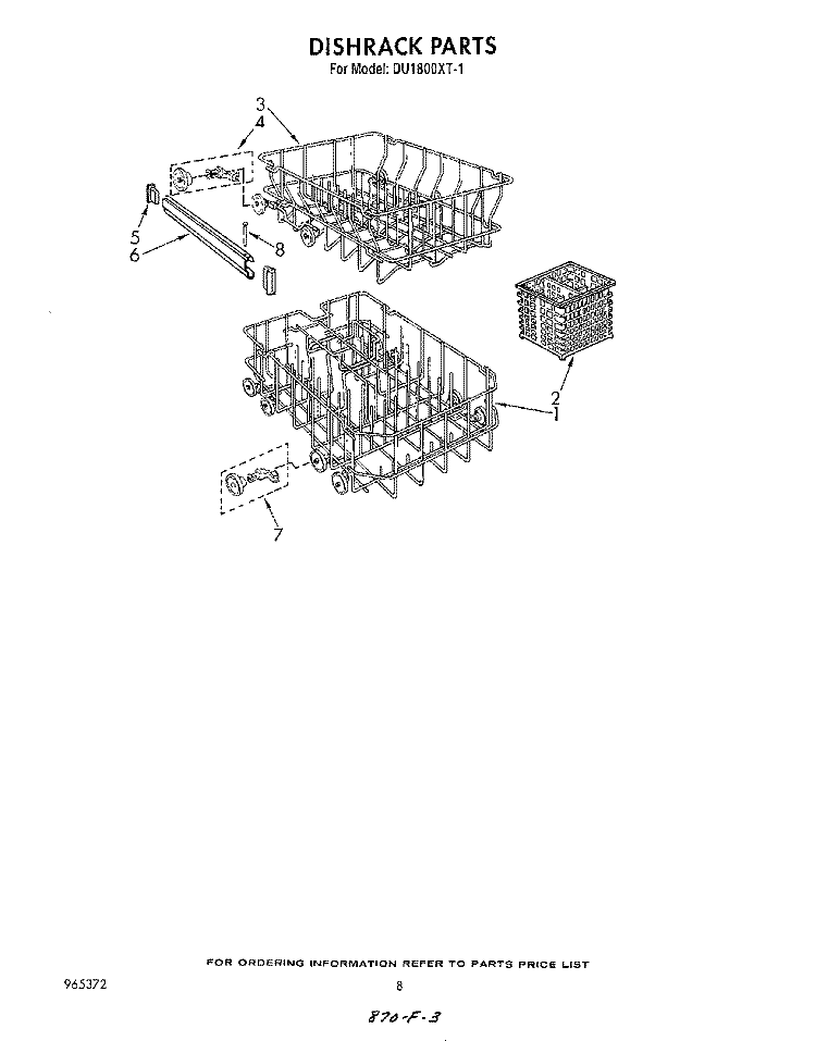 DISHRACK Diagram and Parts List for DU1800XT1  Whirlpool Dishwasher