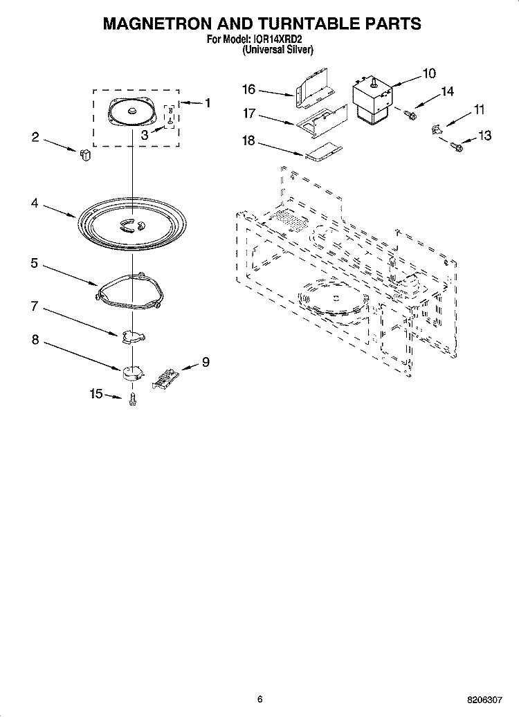 MAGNETRON AND TURNTABLE PARTS Diagram and Parts List for IOR14XRD2  Inglis Microwave