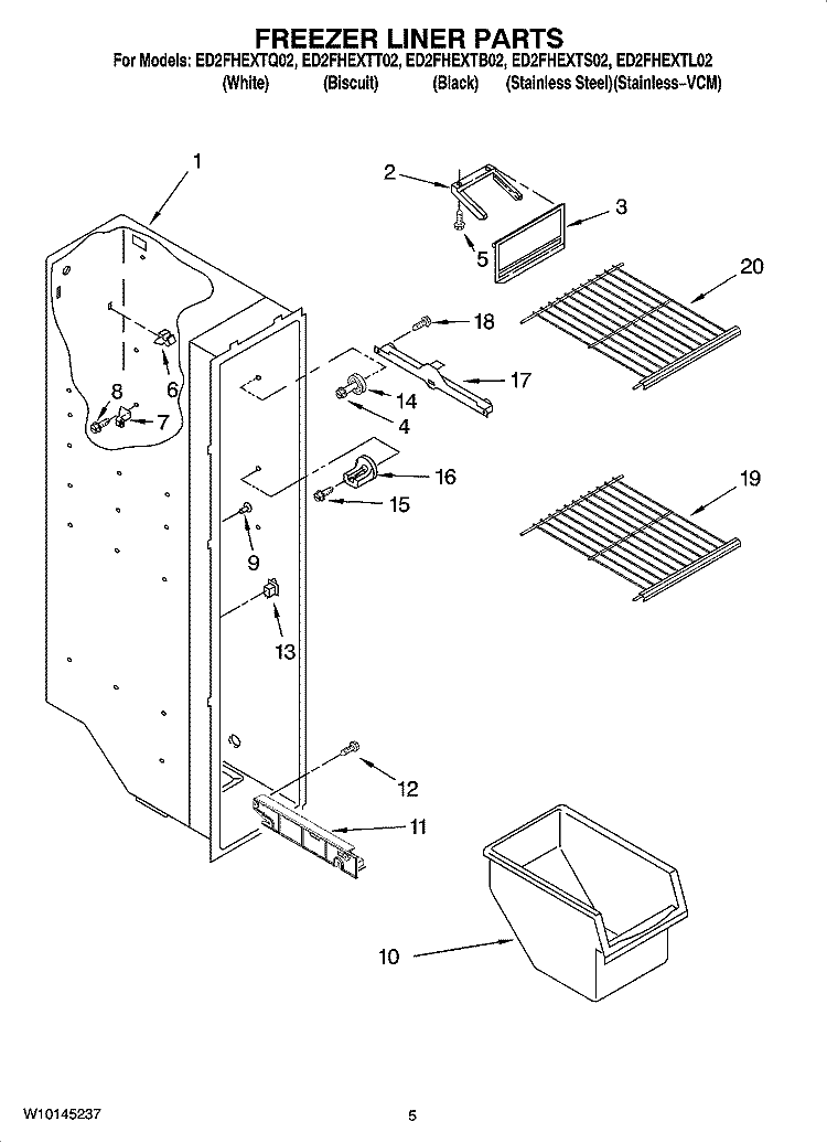 FREEZER LINER PARTS Diagram and Parts List for ED2FHEXTL02  Whirlpool Refrigerator