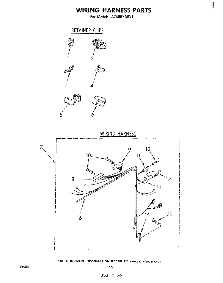 WIRING HARNESS Diagram and Parts List for LA7400XMW1  Whirlpool Washer