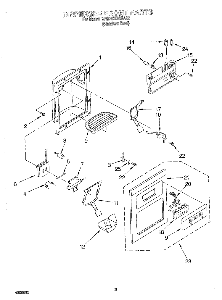 DISPENSER FRONT Diagram and Parts List for BRS70XRANA02  Whirlpool Refrigerator