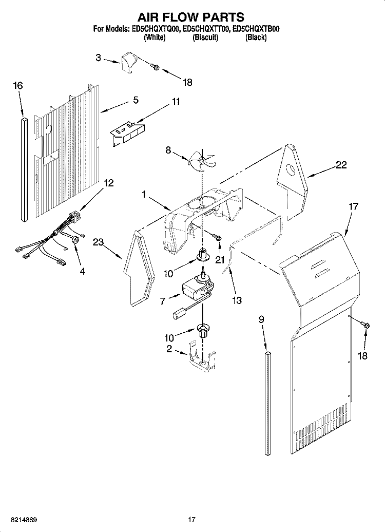 AIR FLOW PARTS Diagram and Parts List for ED5CHQXTB00  Whirlpool Refrigerator