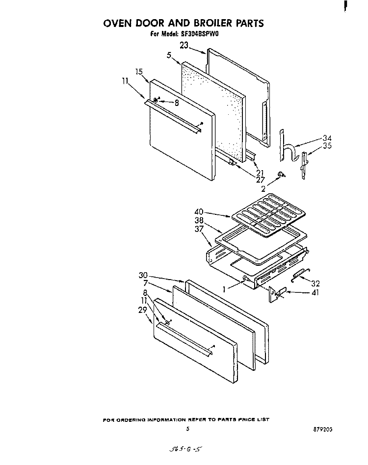 OVEN DOOR AND BROILER Diagram and Parts List for SF304BSPW0  Whirlpool Range