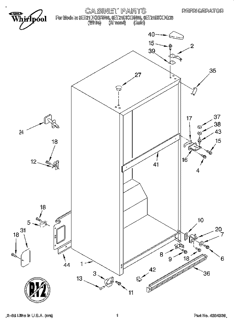 CABINET Diagram and Parts List for 8ET21DKXDN03  Whirlpool Refrigerator