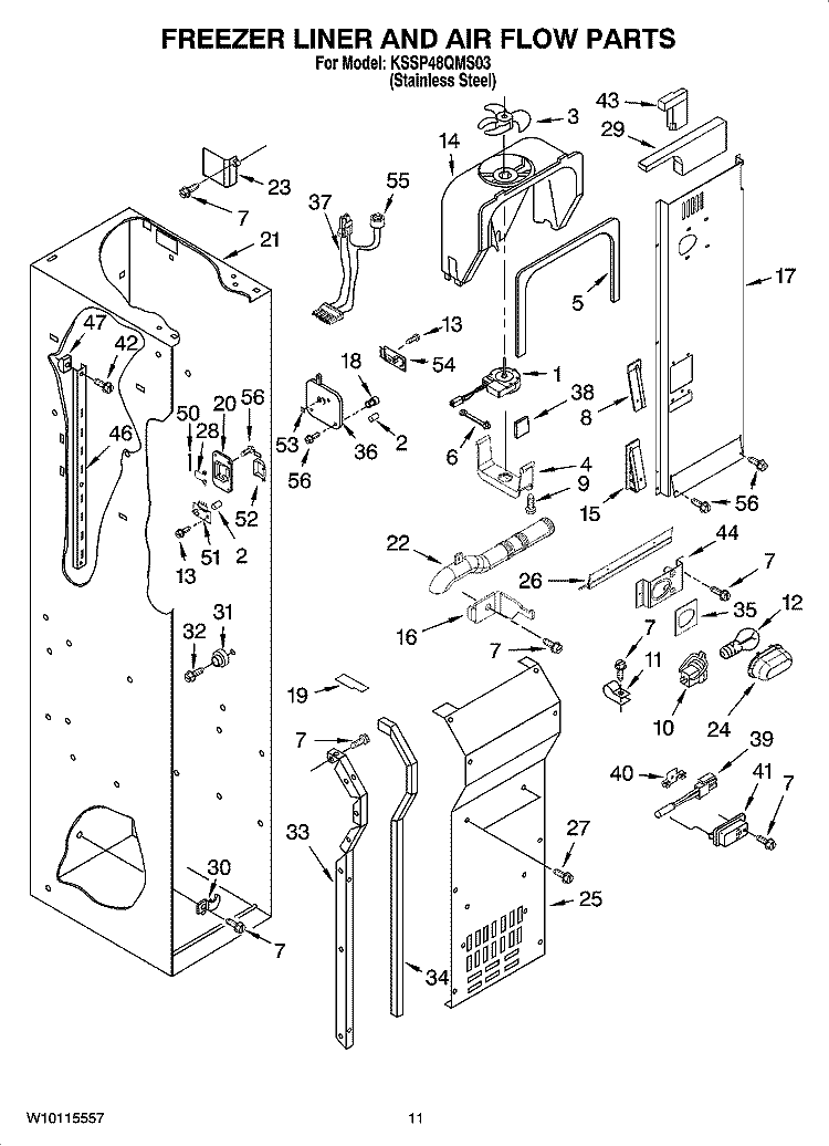 FREEZER LINER AND AIR FLOW PARTS Diagram and Parts List for KSSP48QMS03  KitchenAid Refrigerator