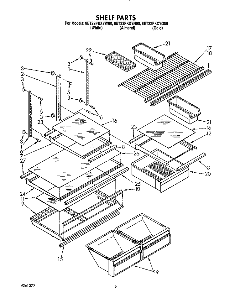SHELF, LIT/OPTIONAL Diagram and Parts List for 8ET22PKXYN00  Whirlpool Refrigerator