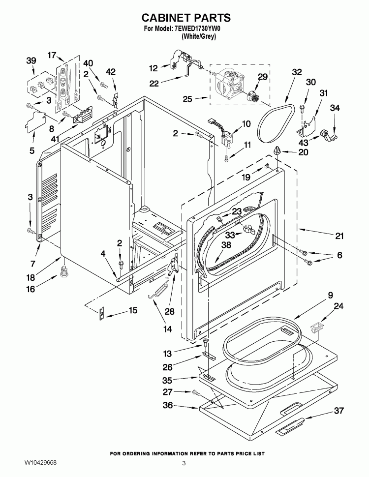 CABINET PARTS Diagram and Parts List for 7EWED1730YW0  Whirlpool Dryer