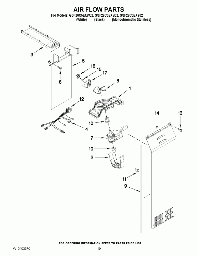 AIR FLOW PARTS Diagram and Parts List for GSF26C5EXB02  Whirlpool Refrigerator