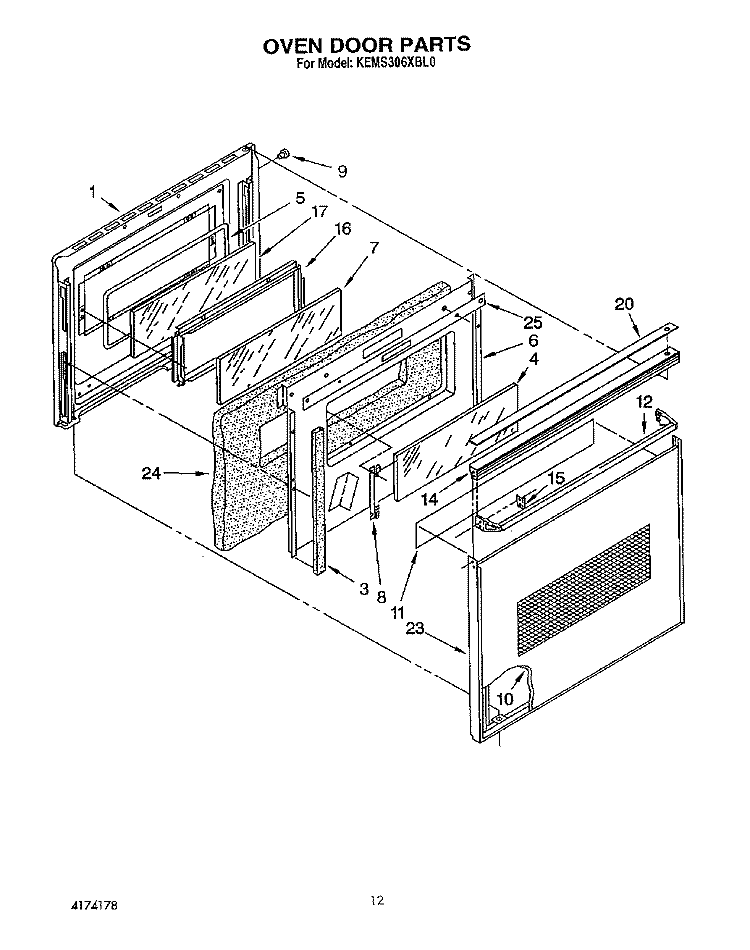 OVEN DOOR Diagram and Parts List for KEMS306XWH0  KitchenAid Wall Oven