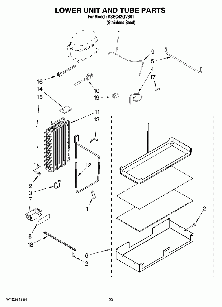 LOWER UNIT AND TUBE PARTS Diagram and Parts List for KSSC42QVS01  KitchenAid Refrigerator