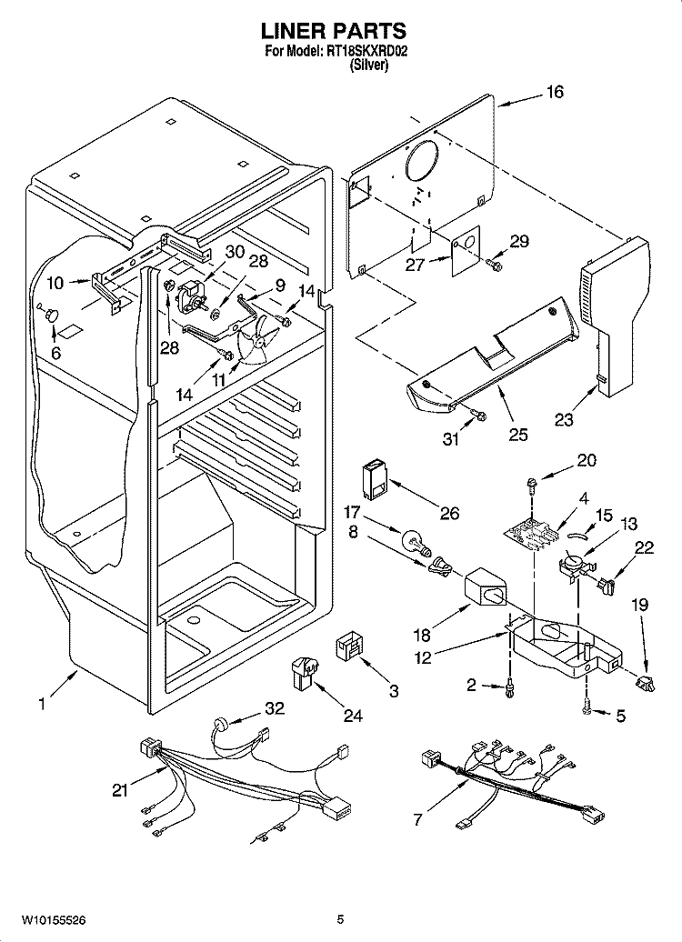 LINER PARTS Diagram and Parts List for RT18SKXRD02  Roper Refrigerator