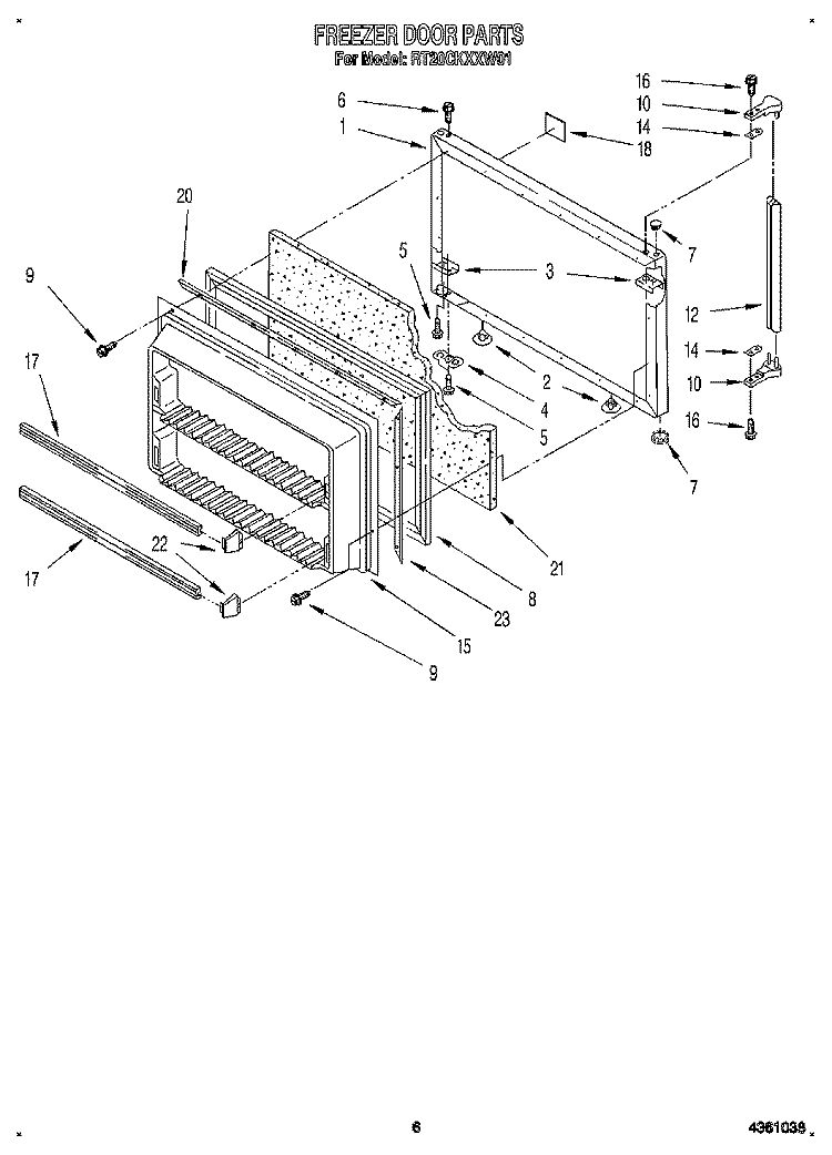 FREEZER DOOR Diagram and Parts List for RT20CKXXW01  Roper Refrigerator