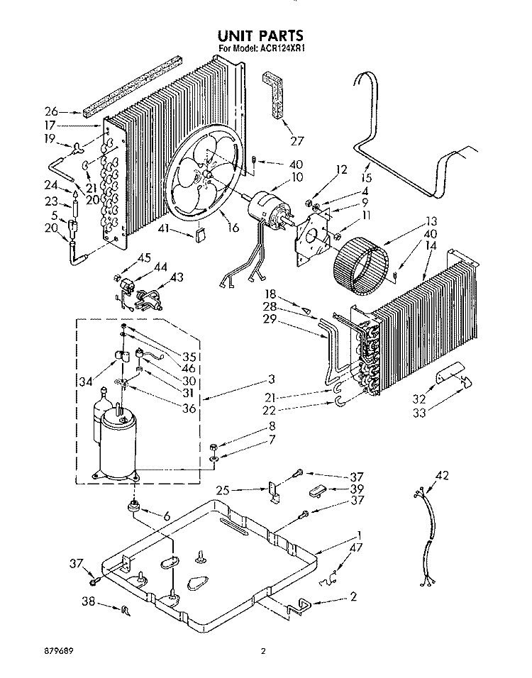 UNIT , LITERATURE Diagram and Parts List for ACR124XR1  Whirlpool Air Conditioner