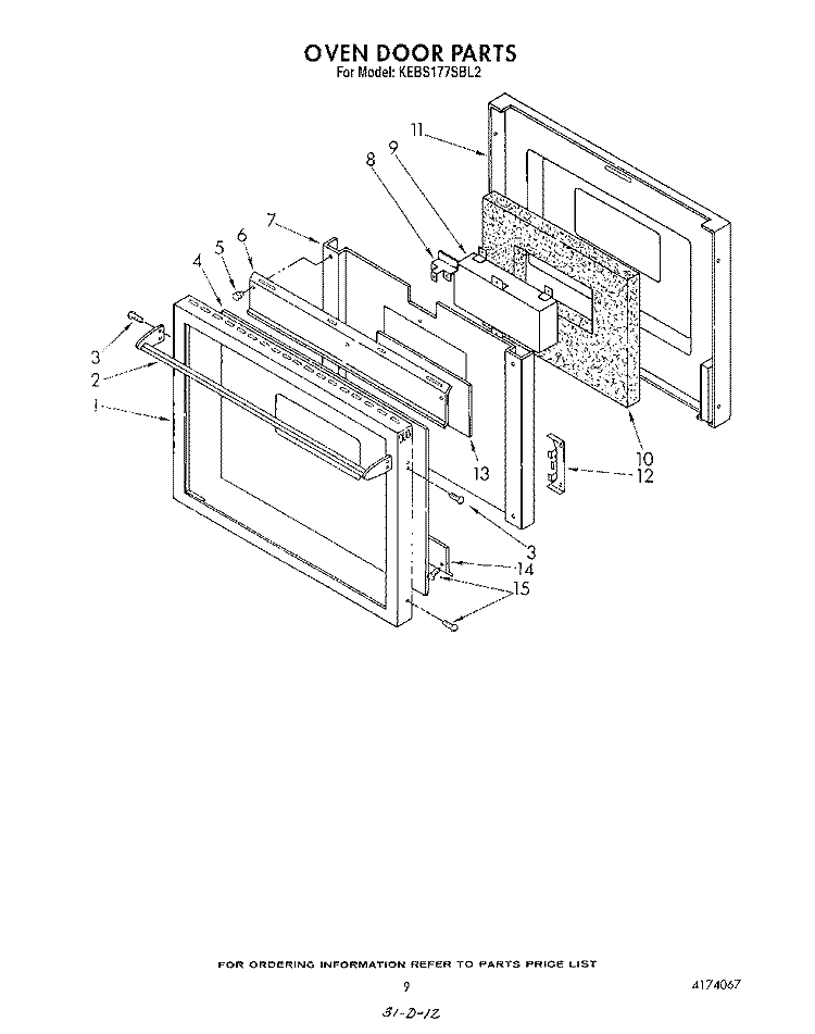 OVEN DOOR , LIT/OPTIONAL Diagram and Parts List for KEBS177SWH2  KitchenAid Wall Oven