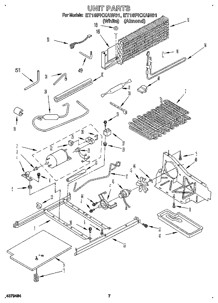 UNIT Diagram and Parts List for ET18PKXAN01  Whirlpool Refrigerator