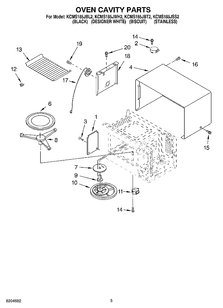 OVEN CAVITY PARTS Diagram and Parts List for KCMS185JBL2  KitchenAid Microwave