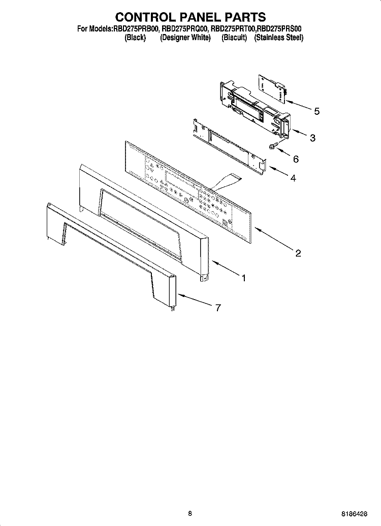 CONTROL PANEL PARTS Diagram and Parts List for RBD275PRT00  Whirlpool Wall Oven