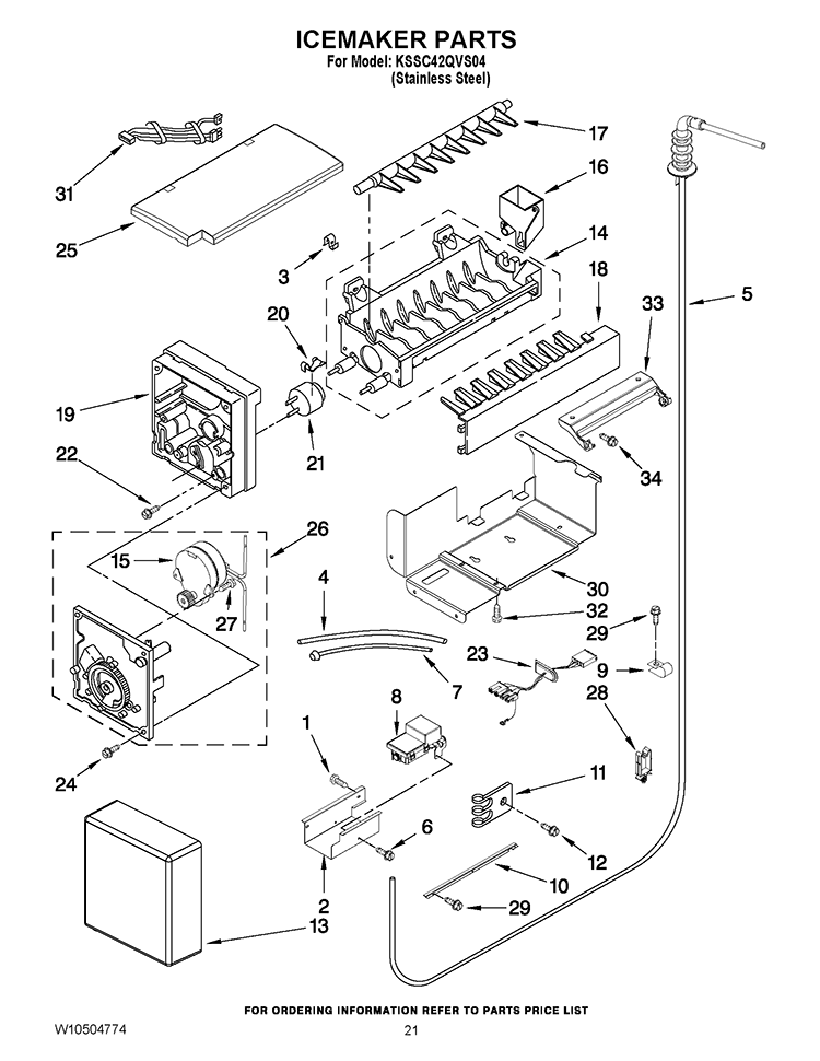 ICEMAKER PARTS Diagram and Parts List for KSSC42QVS04  KitchenAid Refrigerator