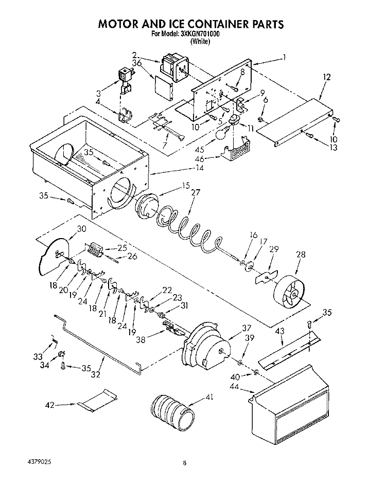 MOTOR AND ICE CONTAINER, LIT/OPTIONAL Diagram and Parts List for 3XKGN701000  Whirlpool Refrigerator