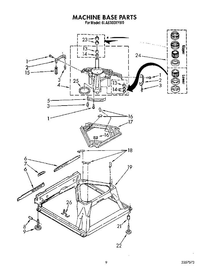 MACHINE BASE Diagram and Parts List for 6LA6300XYW0  Whirlpool Washer