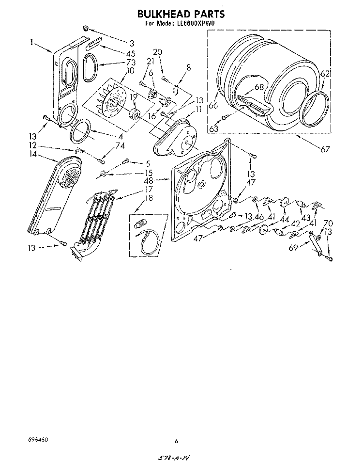 SECTION Diagram and Parts List for LE6600XPW0  Whirlpool Dryer