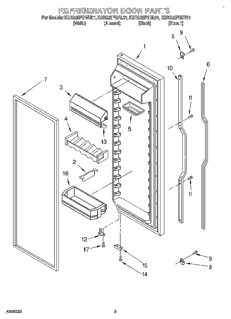 REFRIGERATOR DOOR Diagram and Parts List for KSRS25FGWH01  KitchenAid Refrigerator