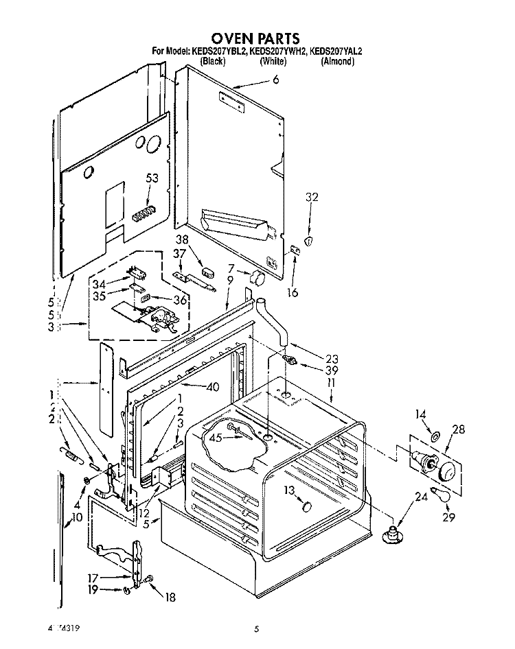 OVEN, LITERATURE Diagram and Parts List for KEDS207YWH2  KitchenAid Range