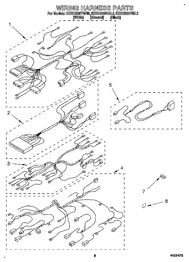 WIRING HARNESS Diagram and Parts List for KERC500YAL2  KitchenAid Range