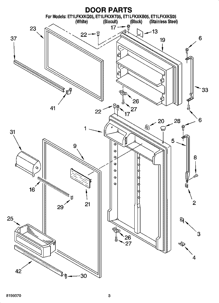 DOOR PARTS Diagram and Parts List for ET1LFKXKS05  Whirlpool Refrigerator