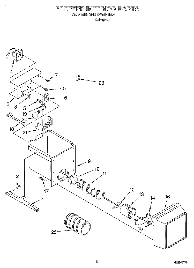 FREEZER INTERIOR Diagram and Parts List for 7MED20TWDN01  Whirlpool Refrigerator
