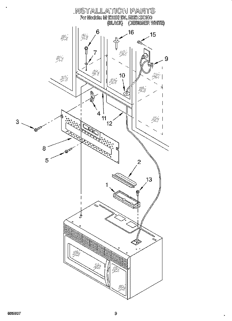 INSTALLATION Diagram and Parts List for MHE13XHB0  Roper Microwave