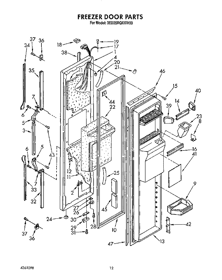 FREEZER DOOR Diagram and Parts List for 3ED25RQXXW00  Whirlpool Refrigerator