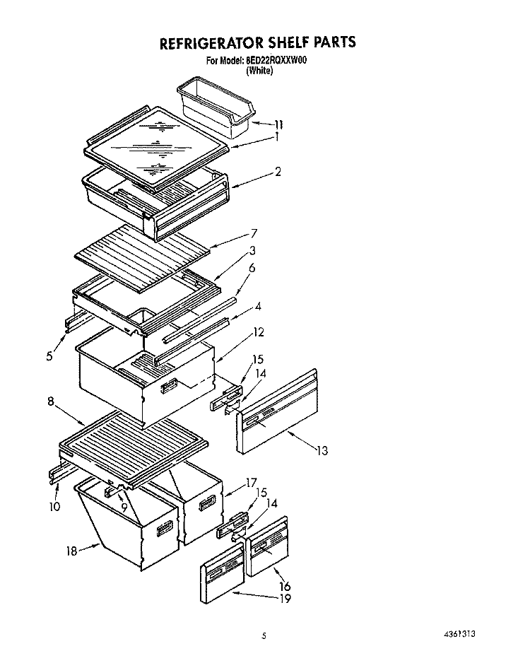 REFRIGERATOR SHELF Diagram and Parts List for 8ED22RQXXW00  Whirlpool Refrigerator