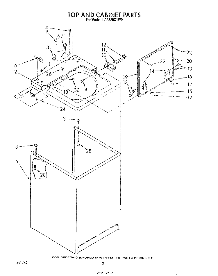 TOP AND CABINET , LITERATURE AND OPTIONAL Diagram and Parts List for LA5320XTG0  Whirlpool Washer