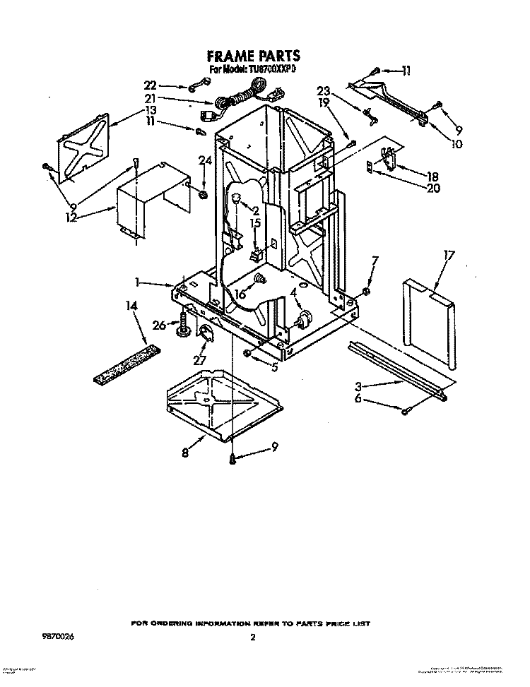 FRAME Diagram and Parts List for TU8700XXP0  Whirlpool Trash Compactor