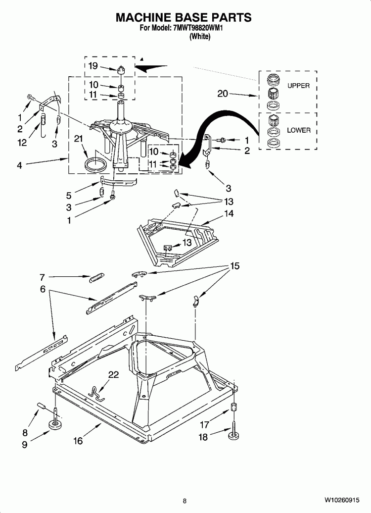 MACHINE BASE PARTS Diagram and Parts List for 7MWT98820WM1  Whirlpool Washer