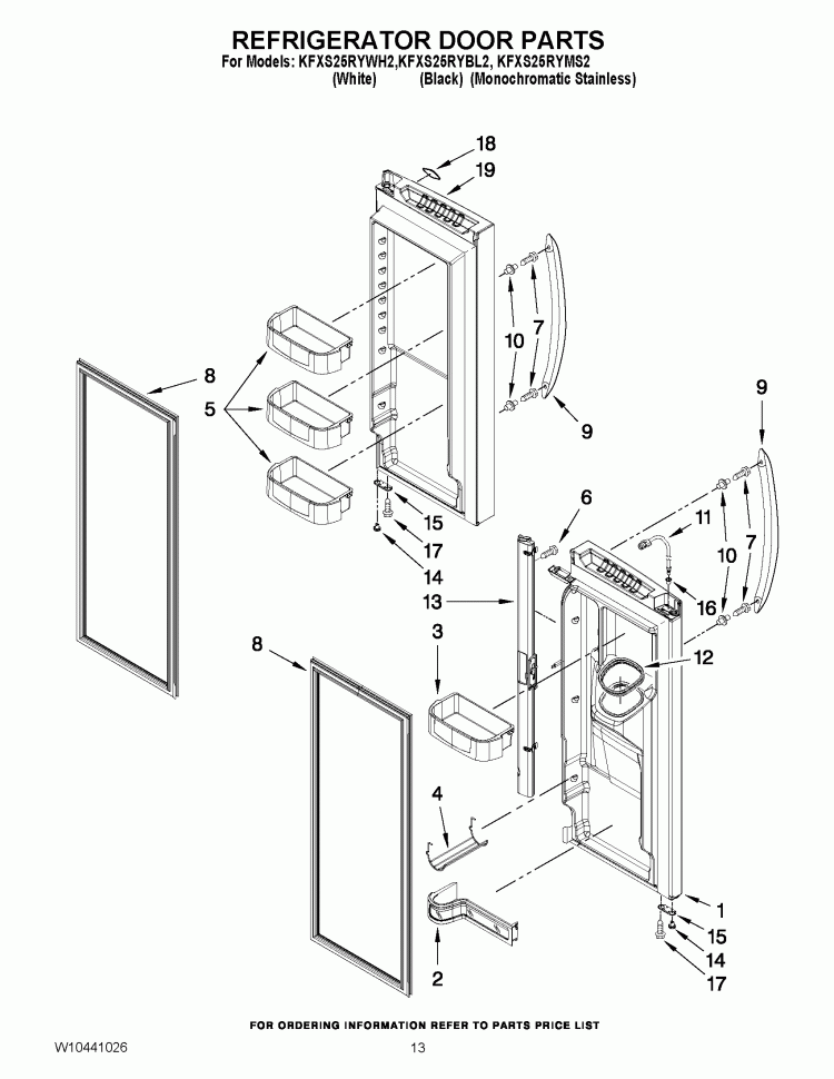 REFRIGERATOR DOOR PARTS Diagram and Parts List for KFXS25RYBL2  KitchenAid Refrigerator